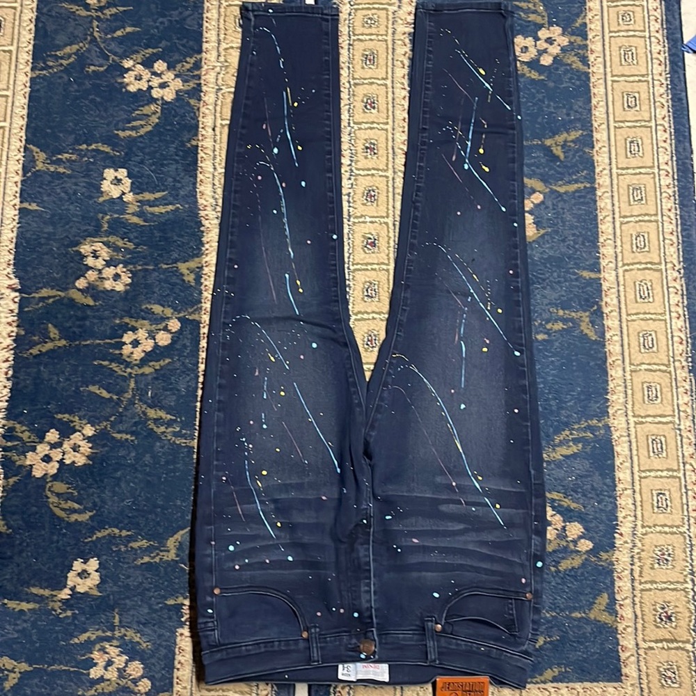 Navy Blue Paint Spotted Jeans